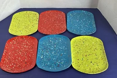 Set Of 6 ZAK! DESIGN 8.5”x6.5” Melamine Confetti Oval Salad/snack Plates - 2006 • $42.50