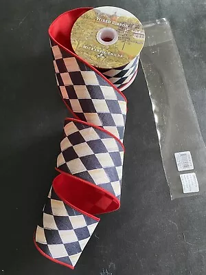 Mackenzie Childs Sold By The Yard COURTLY HARLEQUIN Red Back 3  Wire RIBBON • $8.99