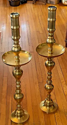 Vintage Moroccan Brass Altar Candle Holders Large Pair MCM Candlesticks 40  • $375
