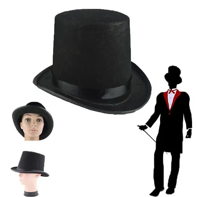 New Adult Deluxe Black Top Hat Topper Victorian Ringmaster Lincoln Fancy Dress@I • £3.79