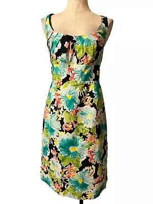 Suzi Chin Dress 12 Multicolor Vibrant Floral Stretch Cotton • $39.99