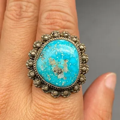 Vintage Southwestern Turquoise Sterling Silver Ring Size 9 • $185
