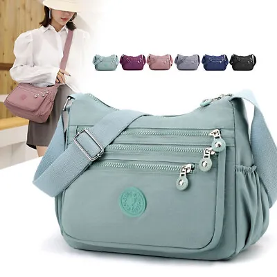 Ladies Shoulder Bag Cross Body Messenger Multi Pocket Nylon Holiday Handbag Tote • £11.99