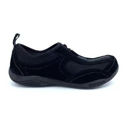 Womens 6.5 M Merrell Barrado Front Zip Shoes Black J090589 Low Top Leather Mesh • $19.99