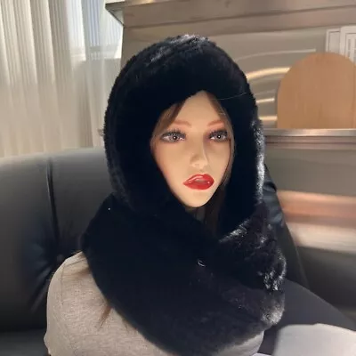 Long Knitted Real Rabbit Fur Collar Scarf Shawl Cape Hat Cap Neck Wrap Earflap • $39.99