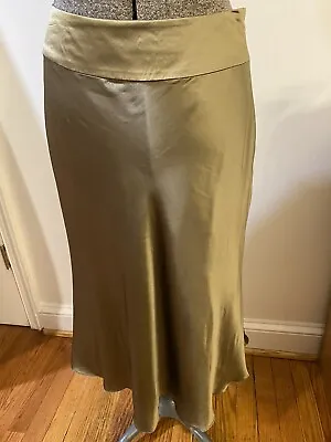 ECI New York Silk Lined Flare Skirt Olive Green Shiny Sz Tall 4 • $25