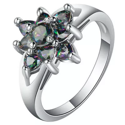 925 Sterling Silver Rainbow Mystical Fire Topaz Wedding Engagement Ring Size 9 • $13.74