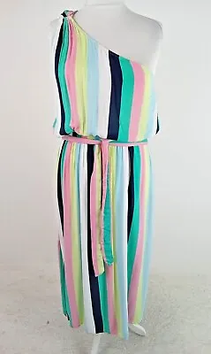 Women's M&S Dress Rainbow Stripe One Shoulder Midi Beach Coverup NEW F2 • £7.99