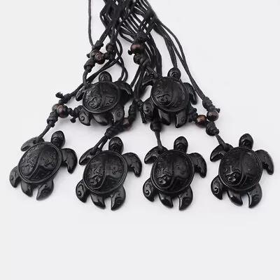 12pcs Faux Yak Bone Resin Turtle Tortoise Pendant Surf Wax Cotton Cord Necklace • $11.99