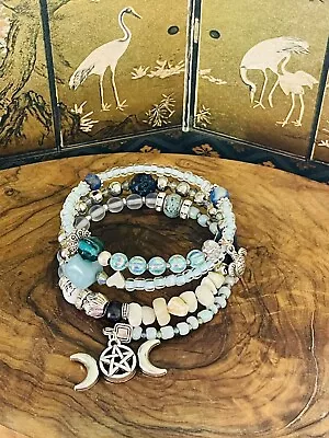 Sea Witch Triple Moon Pagan Wicca Witch Tortoise Bracelet - Turquoise Stones • £6.99