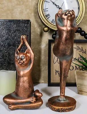 Ebros Yoga Cat Statue Set 2 Zen Cats In Meditating And One Leg Balance Posture • $23.99