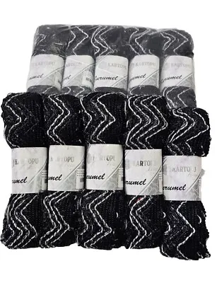 Kartopu Fancy Burumel Lace Yarn 10balls X 100g Black With Silver  • £0.99
