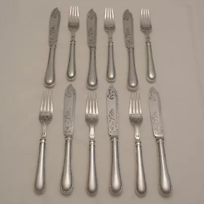 BEAD Design WALKER & HALL Silver Service Cutlery Six Pairs Fish Eaters 22 Cm • £29.95