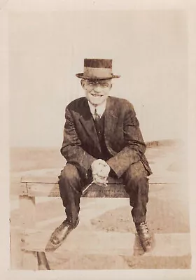 Vintage Snapshot Man Suit Hat Fashion Mobster Style Photo 1900's • $2.99