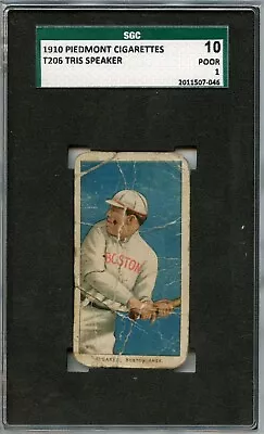 Rare 1909-11 1910 T206 HOF Tris Speaker Piedmont Cigarettes 350 Boston SGC 10 • $3000