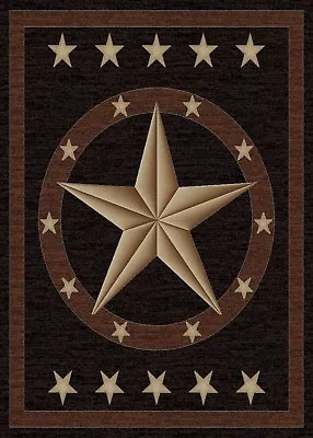 Western Star Round Oval Runner Area Rug Lodge Cabin Texas Brown Black Rustic • $34.99