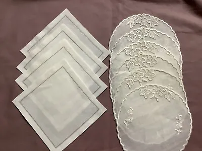 Vintage Lot Of 10 Linen Embrodiered Cocktail Napkins Square Round • $20