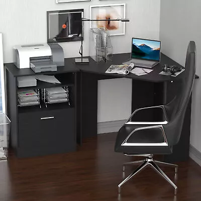 Computer Desk W/ Printer Cabinet L-Shape Corner Table PC Laptop Desk Workstation • $157.99