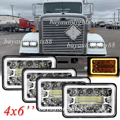 4pcs Fit 1982-92 Freightliner Classic XL Kenworth 4x6  LED Headlights Hi-Lo DRL • $56.11