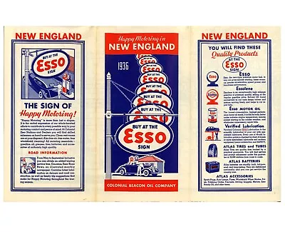 Vintage 1936 New England Road Map – Colonial Beacon Oil Co. (Esso) • $14.99