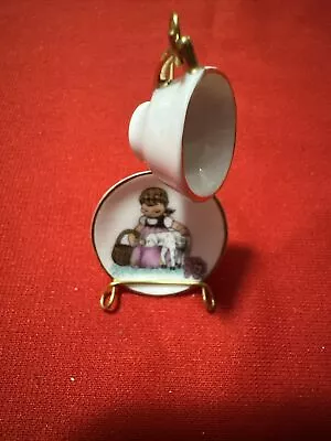 Vintage Girl W/ Lamb Miniature Tea Cup And Saucer W/ Stand Japan • $18