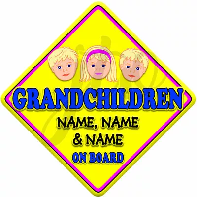 NEW Boys & Girl  MIXED CUTE FACE GRANDCHILDREN  Personalised Baby On Board Sign • £4.99