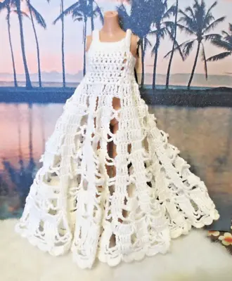Gorgeous Vintage Crochet Barbie Clone Doll  Dress Clothes White Gown • $59.99