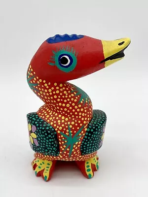 Vintage Oaxacan Alebrije Folk Art Hand Painted Wooden Duck Figurine Side Eye • $15