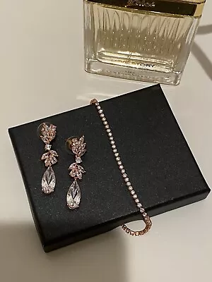 Vince Camuto Bracelet Earring Set Rose Gold Statement Crystal Gently Used • $13