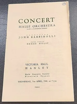 1949 Henry Holst Violin Halle Orchestra Programme Victoria Hall Hanley Sibelius • £3