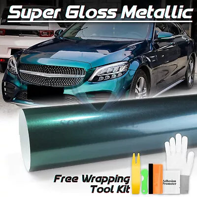 Premium Super Gloss Metallic Royal Green Vinyl Car Wrap Sticker Decal Sheet Film • $44