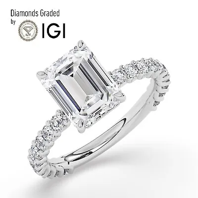 IGI 3 CT  Solitaire Lab-Grown Emerald Diamond Engagement Ring 950 Platinum • $2978