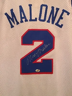 Moses Malone Signed Philadelphia Sixers Mitchell & Ness Home 82-83 Jersey COA • $285