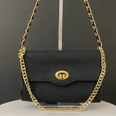 GUCCI Vintage Nylon Fabric/Leather Clutch Crossbody Shoulder Bag  Black • $498