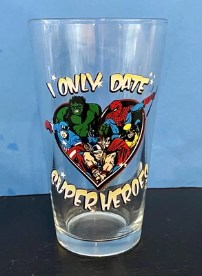 $9.99 • Buy Marvel I ONLY DATE SUPERHEROES Drinking Glass 16oz Wolverine Thor Hulk Spidey