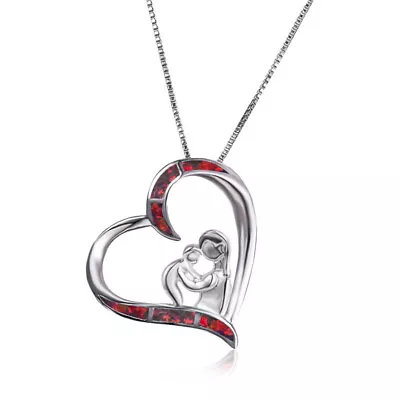 Selfless Mom Love Baby Heart Pendant Red Simulated Opal Necklace Women Gift • $0.18