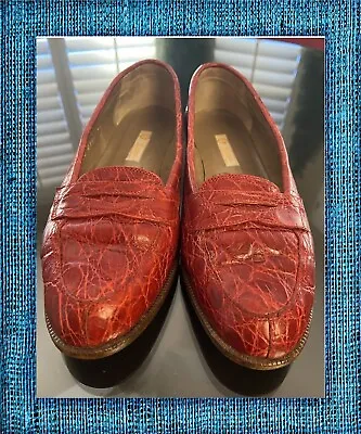 $99.99 • Buy GUCCI Women's Red Vintage Croco Embossed Leather Penny Loafers Shoes Size 36 B