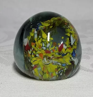 Vintage Art Glass Paperweight Hand Blown Murano Like Yellow Blue White Red Egg • $15