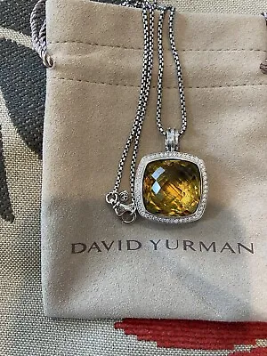 David Yurman 925 Silver Albion 20mm Lemon Citrine & Diamond Necklace Pendant • $680