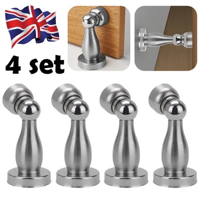 £5.69 • Buy 4x Magnetic Door Stop Holder Catch Stops Hook Wedge Stainless Steel Door Stopper