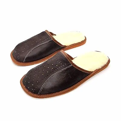 Mens Sheepskin Slippers Mule Shoes Warm Leather Wool Size 6 7 8 9 10 11 12 / W16 • £9.88