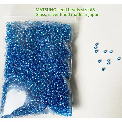 MATSUNO Seed Beads #8 Blue Turquoise Silver Lined 100g Beading Bead Stitching • $10