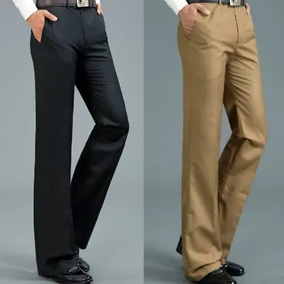 Men Bell Bottom Pants Vintage Flare Formal Dress Trousers Straight Leg Slim Fit • $26.04