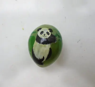 Vtg Alabaster Marble ? Stone Egg Painted Panda Greens 1.75  Tall Easter • $10.99