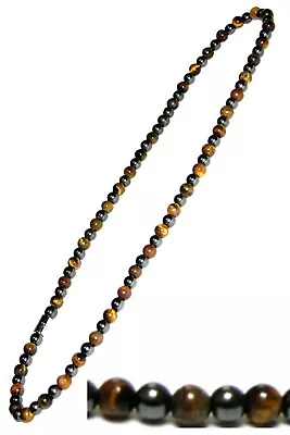 Men Magnetic Hematite Necklace Black Ball Drum Tiger Eye 18  20  22  24  • $16.10