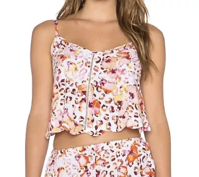 MINKPINK Floral And Leopard Print Scalloped Backless Crop Top - Size XS • $4.26