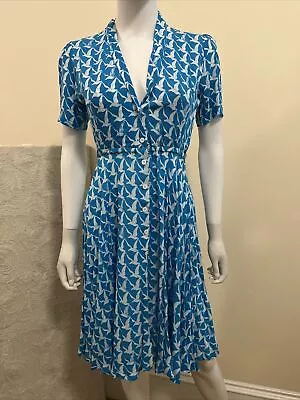 Motel Rocks Blue Whimsical Birds Day Tea Play Retro Pinup Dress XS • $23.72