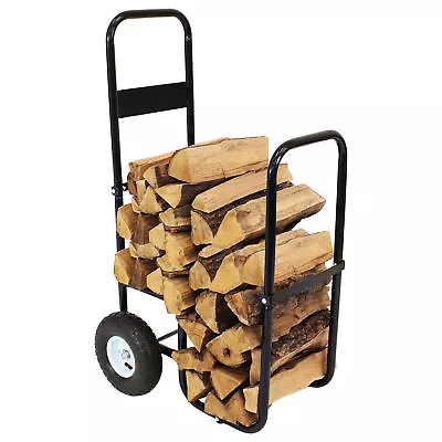 Powder-Coated Steel Log Cart Carrier And Storage Rack With Wheels By Sunnydaze • $83.95