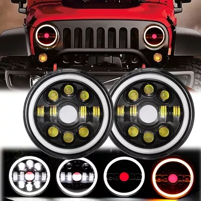 For Ford Mustang 1965-1978 7  INCH Round LED Headlights  DRL Angel Eyes Pair • $59.98