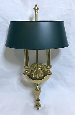 VINTAGE Lightolier Designer Classic Brass Lamp Wall Mount Green Metal Shade • $99.99